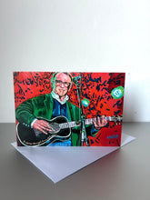 Load image into Gallery viewer, Greeting card back of musician Chris Difford of Squeeze playing guitar by Stella Tooth