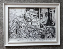 Load image into Gallery viewer, Diego Laverde Rojas mixed media on paper original artwork of a harp player by artist Stella Tooth framed