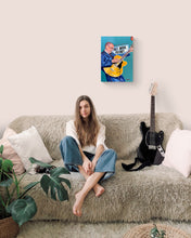 Load image into Gallery viewer, Andy Fairweather Low at the Half Moon Putney oil on cradled gesso panel by Stella Tooth musician painting room view