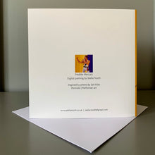 Load image into Gallery viewer, Back of Freddie Mercury fine art greetings card by Stella Tooth