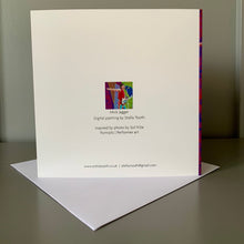 Load image into Gallery viewer, Back of Mick Jagger fine art greetings card by Stella Tooth