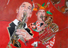 Load image into Gallery viewer, Stella Tooth's original mixed media on paper artwork of Richard White and Malcolm Sked of Bob Kerr's Whoopee Band
