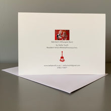 Load image into Gallery viewer, Bob Kerr's Whoopee Band fine art greetings card by Stella Tooth music art back view