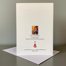 Load image into Gallery viewer, Fine art greetings card of Boot-Led-Zeppelin's 'JImmy Page' by Stella Tooth music art back view