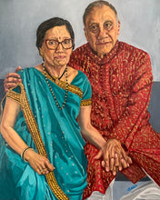 Load image into Gallery viewer, Portrait commission via the Royal Society of Portrait Painters of Chandra and Kasmira Naik by Stella Tooth artist
