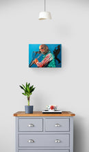 Load image into Gallery viewer, Ed Tenderlonious Cawthorne at the Bulls Head Barnes oil on cradled gesso panel by musician artist Stella Tooth room view