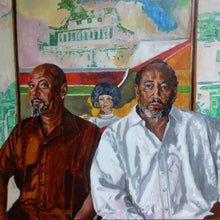 Load image into Gallery viewer, Frank Bowling ‘Cover Girl’ painting with Ben and Sacha oil portrait by Stella Tooth
