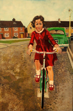 Load image into Gallery viewer, First bike ride original oil on canvas artwork by Stella Tooth portrait artist
