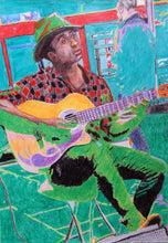 Load image into Gallery viewer, Original mixed media artwork of Nathaniel JP Wills flamenco guitarist busker by Stella Tooth music art