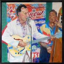 Load image into Gallery viewer, Johnny Gunner and the Raiders music band performing live oil on canvas in frame artwork by Stella Tooth