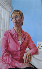 Load image into Gallery viewer, Original oil painting of Julie Etchingham of ITV News at 10 by Stella Tooth portrait artist
