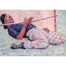 Load image into Gallery viewer, Limbo How low can you go mixed media drawing artwork on paper artwork by Stella Tooth street performer in London Landscape