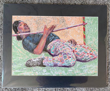 Load image into Gallery viewer, Limbo How low can you go mixed media drawing artwork on paper artwork by Stella Tooth street performer in London Mounted