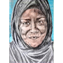 Load image into Gallery viewer, Nadiya Jamir Hussain by Stella Tooth original mixed media portrait drawing on paper of television presenter and chef