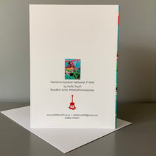 Load image into Gallery viewer, Fine art greetings card of Nathaniel JP Wills flamenco guitarist busker by Stella Tooth music art back