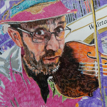 Load image into Gallery viewer, Oopsie Mamushka musician busking in Covent Garden mixed media drawing on paper original artwork by Stella Tooth Detail