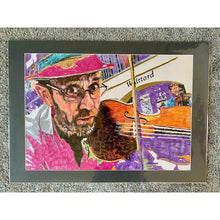 Load image into Gallery viewer, Oopsie Mamushka musician busking in Covent Garden mixed media drawing on paper original artwork by Stella Tooth Mounted