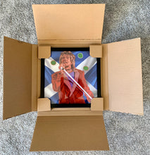 Load image into Gallery viewer, Rod Stewart digital painting by Stella Tooth musician artist inspired by photo by Solomon N&#39;Jie packaging
