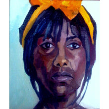 Load image into Gallery viewer, Pauline in yellow ribbon oil on canvas artwork by Stella Tooth