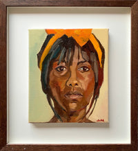 Load image into Gallery viewer, Pauline in yellow ribbon oil on canvas artwork by Stella Tooth