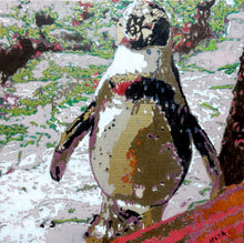 Load image into Gallery viewer, Fine art greetinPercy Penguin original acrylic on canvas panel artwork by Stella Tooth animal art