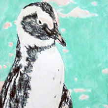 Load image into Gallery viewer, Percy penguin pencil on paper close up artwork by Stella Tooth