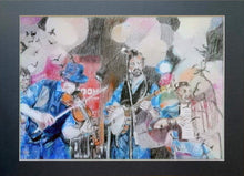 Load image into Gallery viewer, Police Dog Hogan at the Half Moon Putney Mixed media on paper of musician by London based performer artist Stella Tooth Display
