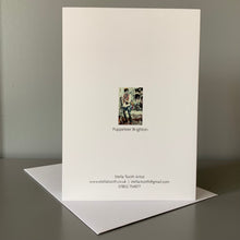 Load image into Gallery viewer, Fine Art Greetings Card of The Puppeteer Brighton by Stella Tooth busker artist back view