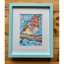 Load image into Gallery viewer, Robin redbreast pencil on paper against wood by Stella Tooth