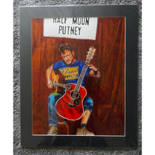 Load image into Gallery viewer, Rodney Branigan at the Half Moon Putney mixed media portrait of guitarist by musician artist Stella Tooth Mounted