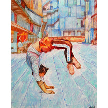 Load image into Gallery viewer, Manuele d’Aquino street performer South Bank London acrobat portrait drawing original artwork by Stella Tooth artist
