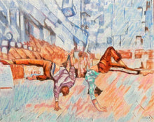 Load image into Gallery viewer, Jonathan Last and Manuele d’Aquino street performer acrobats South Bank London original drawing artwork by Stella Tooth