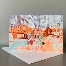Load image into Gallery viewer, Fine art greetings card of Southbank acrobat unison by Stella Tooth Performer art