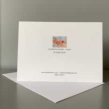 Load image into Gallery viewer, Fine art greetings card of Southbank acrobat unison by Stella Tooth Performer art back