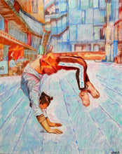 Load image into Gallery viewer, Fine art greetings card oSouthbank acrobat Manule d'Aquino by performer artist Stella Tooth