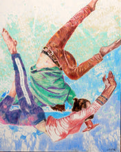 Load image into Gallery viewer, Original drawing on cradled gesso panel of South bank acrobats duet by Stella Tooth performer art
