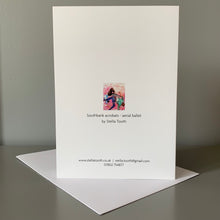 Load image into Gallery viewer, Fine art greetings card Southbank acrobats aerial ballet by Stella Tooth artist back view