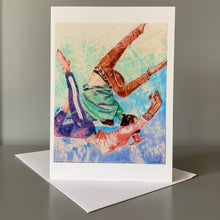 Load image into Gallery viewer, Fine art greetings card South bank acrobats duet by Stella Tooth performer art