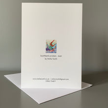 Load image into Gallery viewer, Fine art greetings card South bank acrobats duet by Stella Tooth performer art back