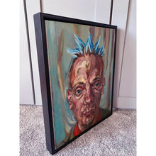 Load image into Gallery viewer, Spikey bed o’ nails performer oil painting on canvas in green and blue by London based portrait artist Stella Tooth