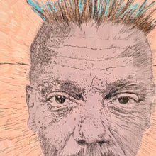 Load image into Gallery viewer, Spikey bed o’ nails Covent Garden London performer mixed media portrait art by London based artist Stella Tooth Detail