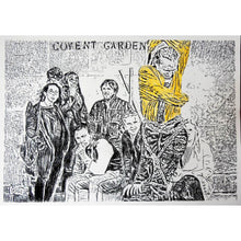 Load image into Gallery viewer, The Escapologist in straightjacket busking in Covent Garden London pencil drawing on paper original artwork by Stella Tooth