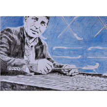 Load image into Gallery viewer, A Greek sandouri playing musician performing on the streets of London mixed media drawing on paper artwork by Stella Tooth