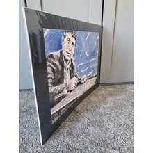 Load image into Gallery viewer, A Greek sandouri playing musician performing on the streets of London mixed media drawing on paper artwork by Stella Tooth side