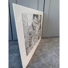 Load image into Gallery viewer, Diego Laverde Rojas mixed media on paper original artwork of a harp player on the London Underground by artist Stella Tooth side