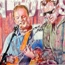 Load image into Gallery viewer, The Phantoms at the Half Moon Putney pencil drawing of musicians by performer artist Stella Tooth detail