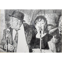 Load image into Gallery viewer, Original monochrome drawing of The Rawhides by London musician artist Stella Tooth Mounted pencil artwork