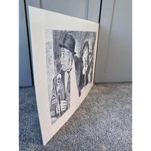 Load image into Gallery viewer, Original monochrome drawing of The Rawhides by London musician artist Stella Tooth mounted pencil artwork side