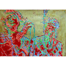 Load image into Gallery viewer, The Selecter musicians and singer performing live mixed media drawing on paper artwork in neon colours and gold by Stella Tooth