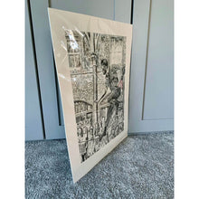 Load image into Gallery viewer, A slackliner artist performing in Covent Garden London to onlookers pencil drawing on paper by Stella Tooth portrait artist side